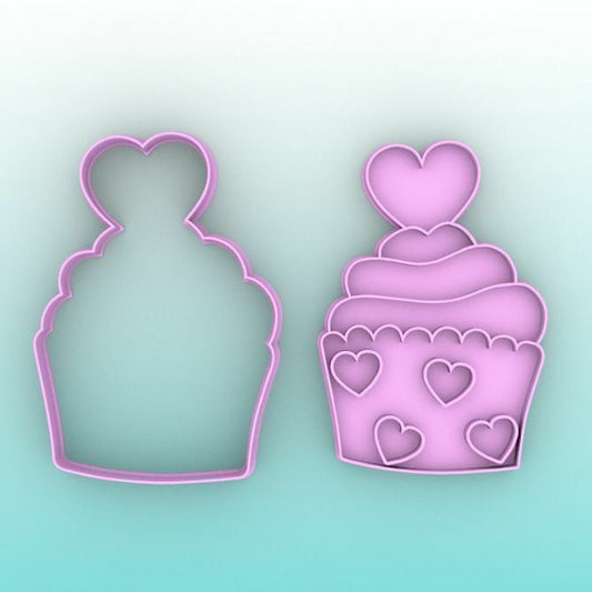 Heart Cupcake V1 Cookie Cutter & Stamp