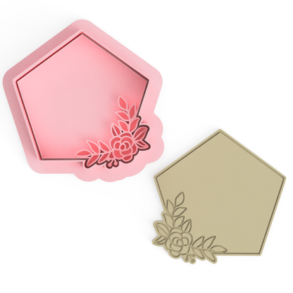 Pentagon with Flowers, Frame Cookie Cutter & Embosser Stamps shapes