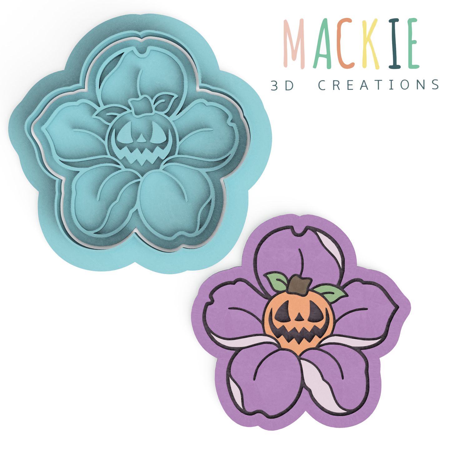 Pumpkin in Flower Cookie Cutter & Stamp Set - Halloween Baking Delight