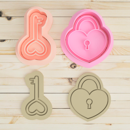 Lock and Key Cookie Cutter and Embosser Stamp Set  Valentine's Day