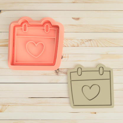 Heart calendar Cookie Cutter and Embosser Stamp Set Valentine's Day