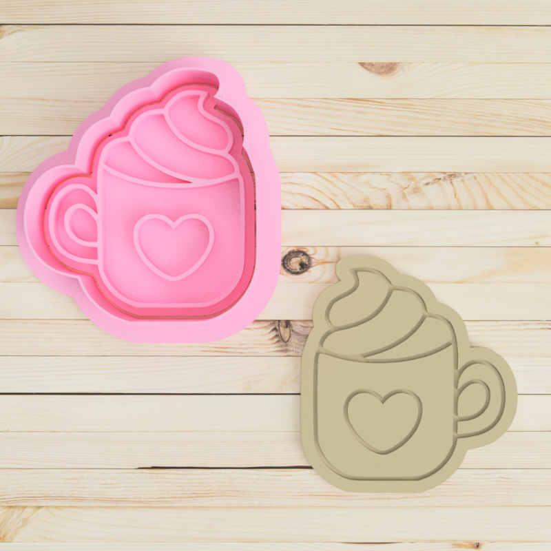 Heart Coffee Mug Cookie Cutter and Embosser Stamp Set Valentine's Day