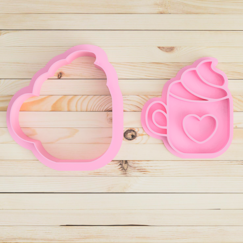 Heart Coffee Mug Cookie Cutter and Embosser Stamp Set Valentine's Day