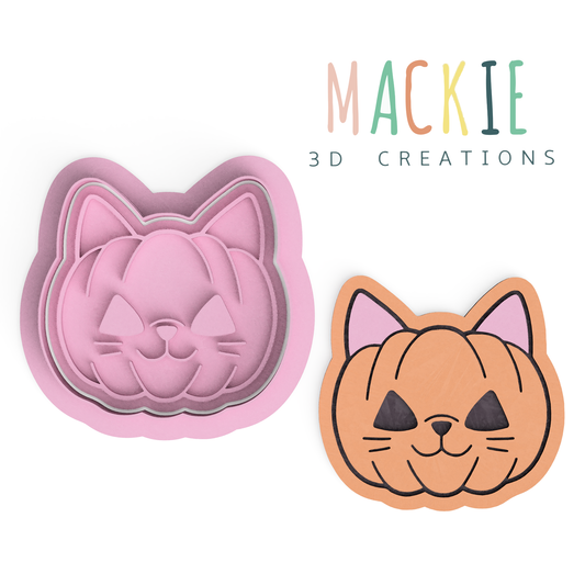 Pumpkin Cat Cookie Cutter & Stamp Set - Halloween Baking Fun