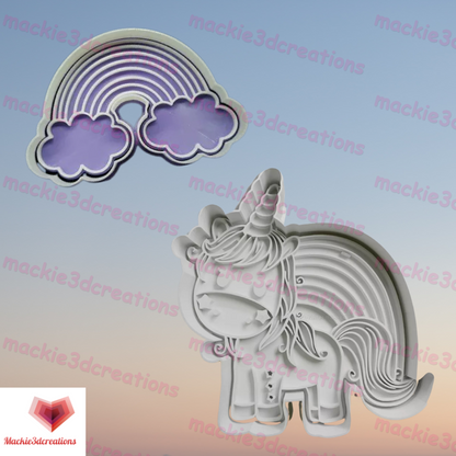 Unicorns and Rainbow Set Cookie Cutter and Embosser Stamp Fantasy & mythical