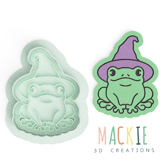 Frog in Witch Hat Cookie Cutter & Stamp Set - Spooky Halloween Baking