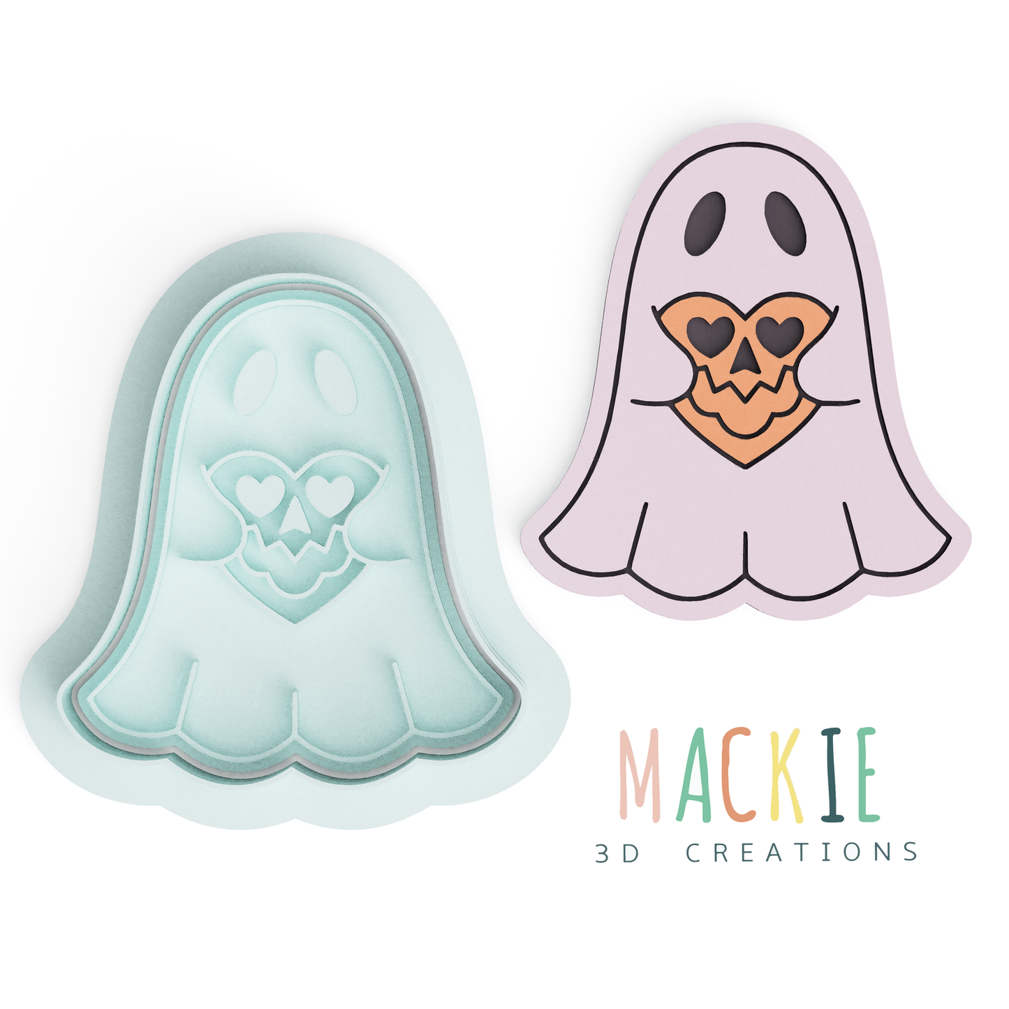 Ghost with Pumpkin Cookie Cutter & Stamp Set - Spooky Halloween Treats