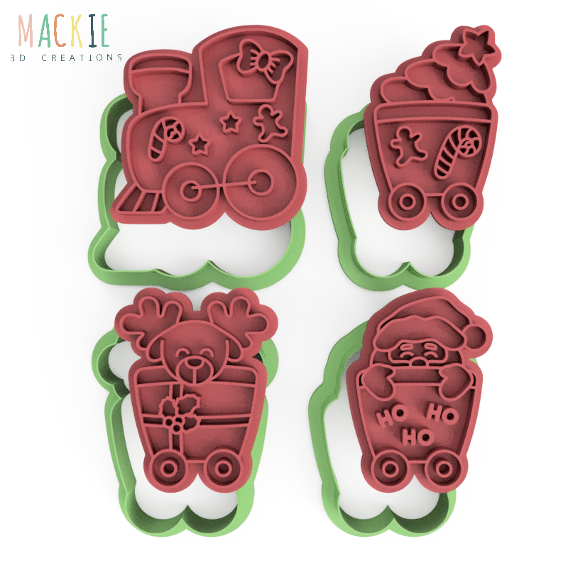 Christmas Train & Carriages Cookie Cutter and Embosser Stamp Set