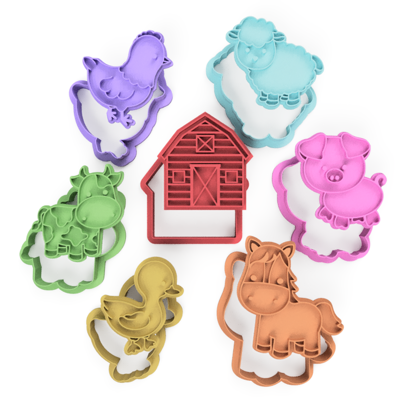 Farm Animals Barn Cookie Cutter and Embosser Stamp Set