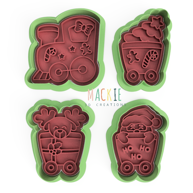 Christmas Train & Carriages Cookie Cutter and Embosser Stamp Set