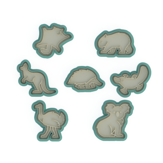 Australian animal Cookie Cutters & Embosser Set