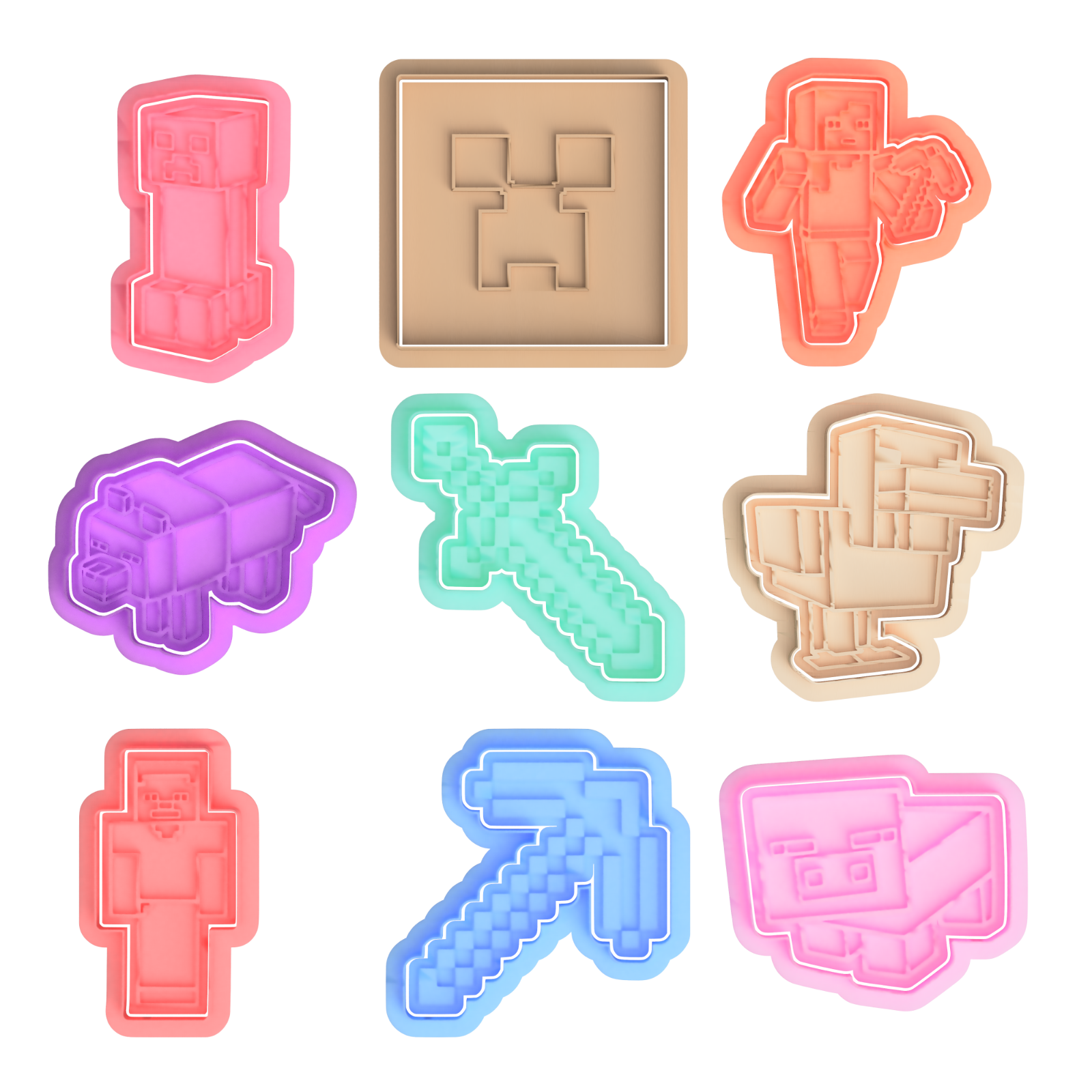 Minecraft World Cookie Cutter & Embosser Stamps Set Kids TV Movie Gami ...