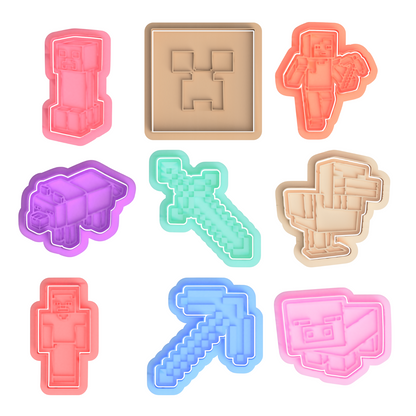 Minecraft World Cookie Cutter & Embosser Stamps Set Kids TV Movie Gaming