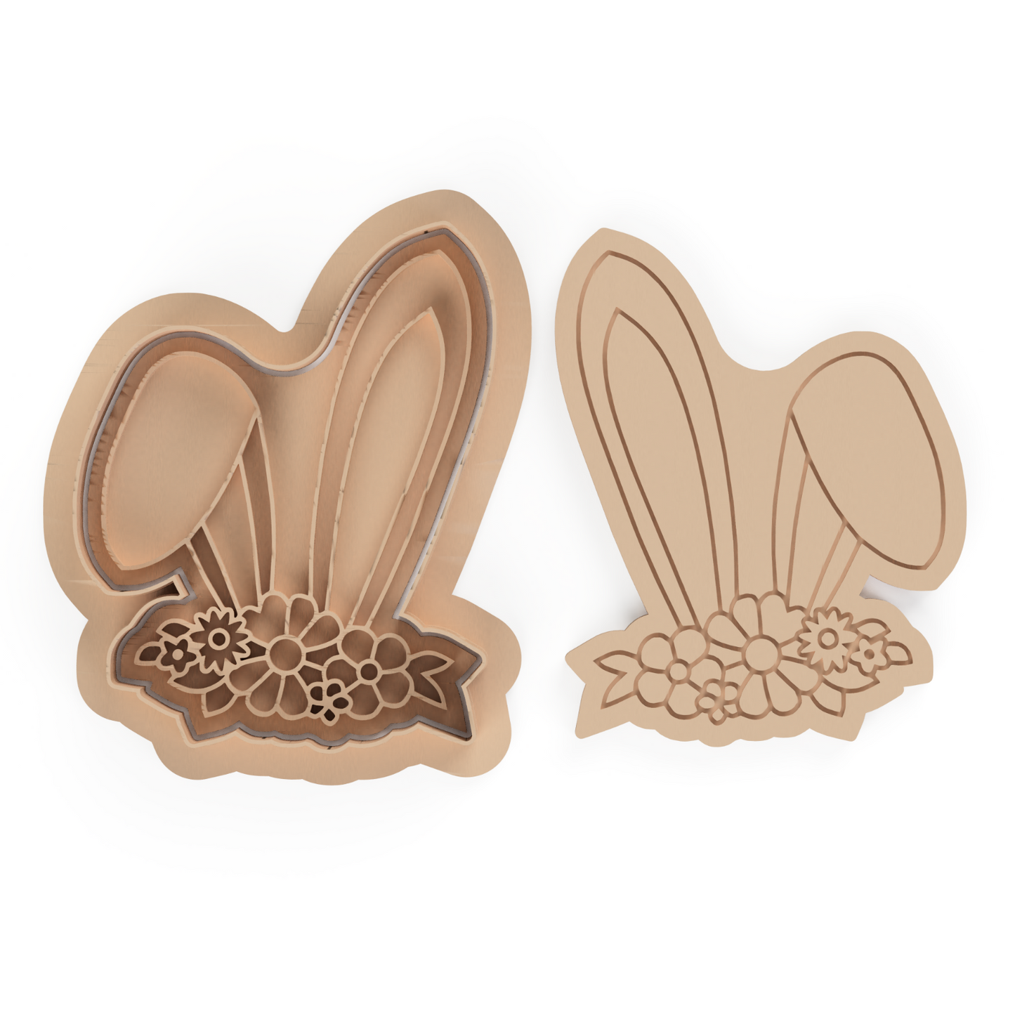 Easter Bunny Ears With Flowers Cookie Cutter and Embosser Stamp