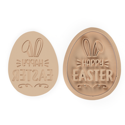 Happy Easter  Bunny Ears  Cookie Cutter & Embosser Stamp Style 1