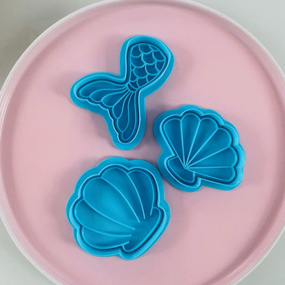 Mermaid Tail Set Clam Shell Cookie Cutter & Embosser Stamps Set Fantasy