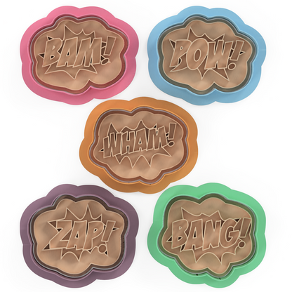 Sound Effect Cookie Cutters Stamp Embossers BAM! POW! ZAP! Superhero Pop Culture