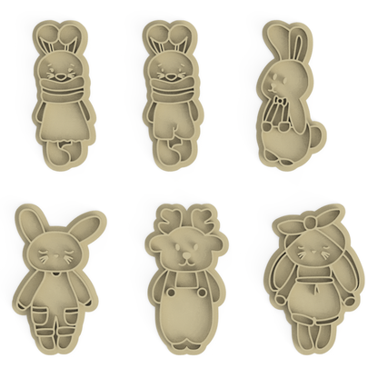 Vintage Bunnies Easter cookie cutter and embosser stamp