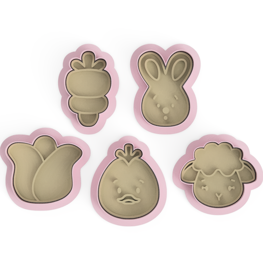 Easter Bunny & Friends Set 1 cookie cutter and embosser stamp