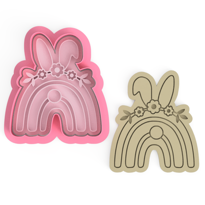 Easter Bunny Ears Rainbow cookie cutter and embosser stamp