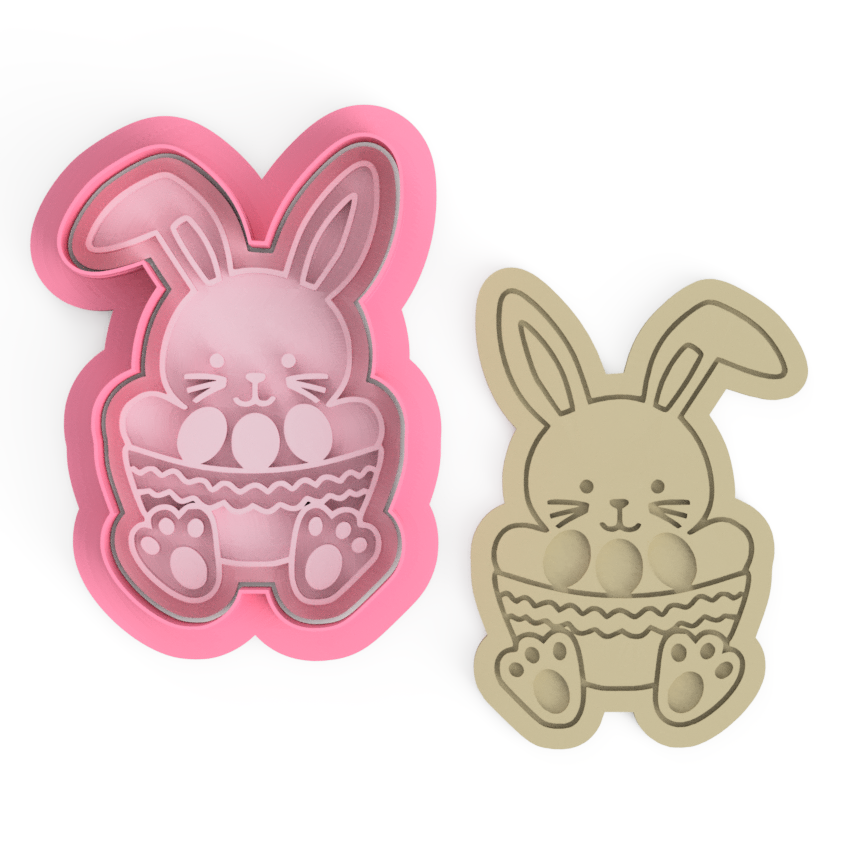 Easter Bunny Basket cookie cutter and embosser stamp