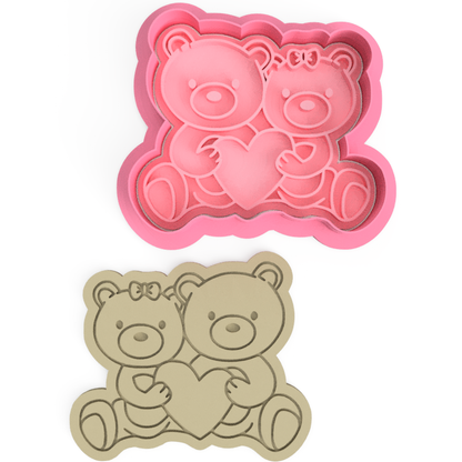 Bears Holding Hearts Cookie Cutter and Embosser Stamp Valentine's Day