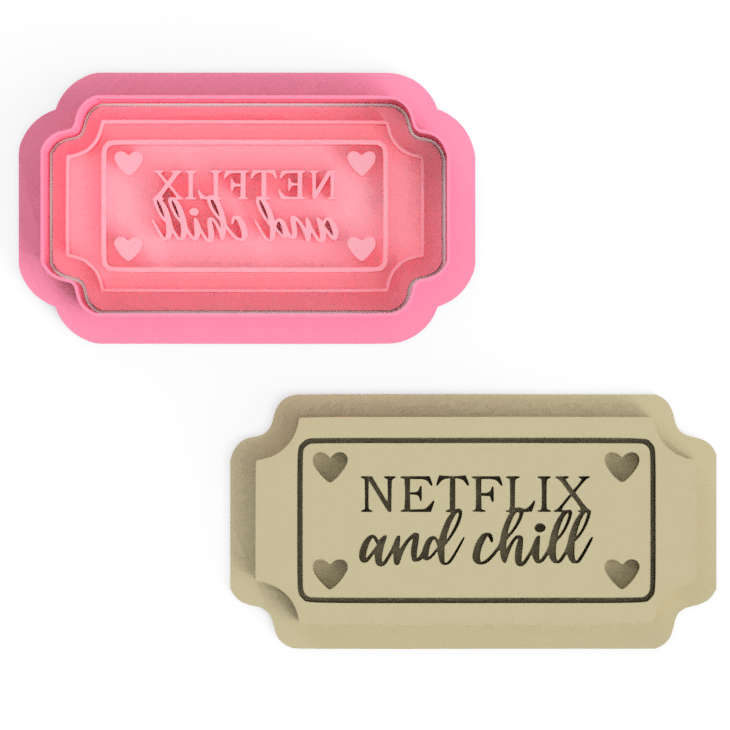 flix and chill Ticket Cookie Cutter and Embosser Stamp Set Valentine's Day